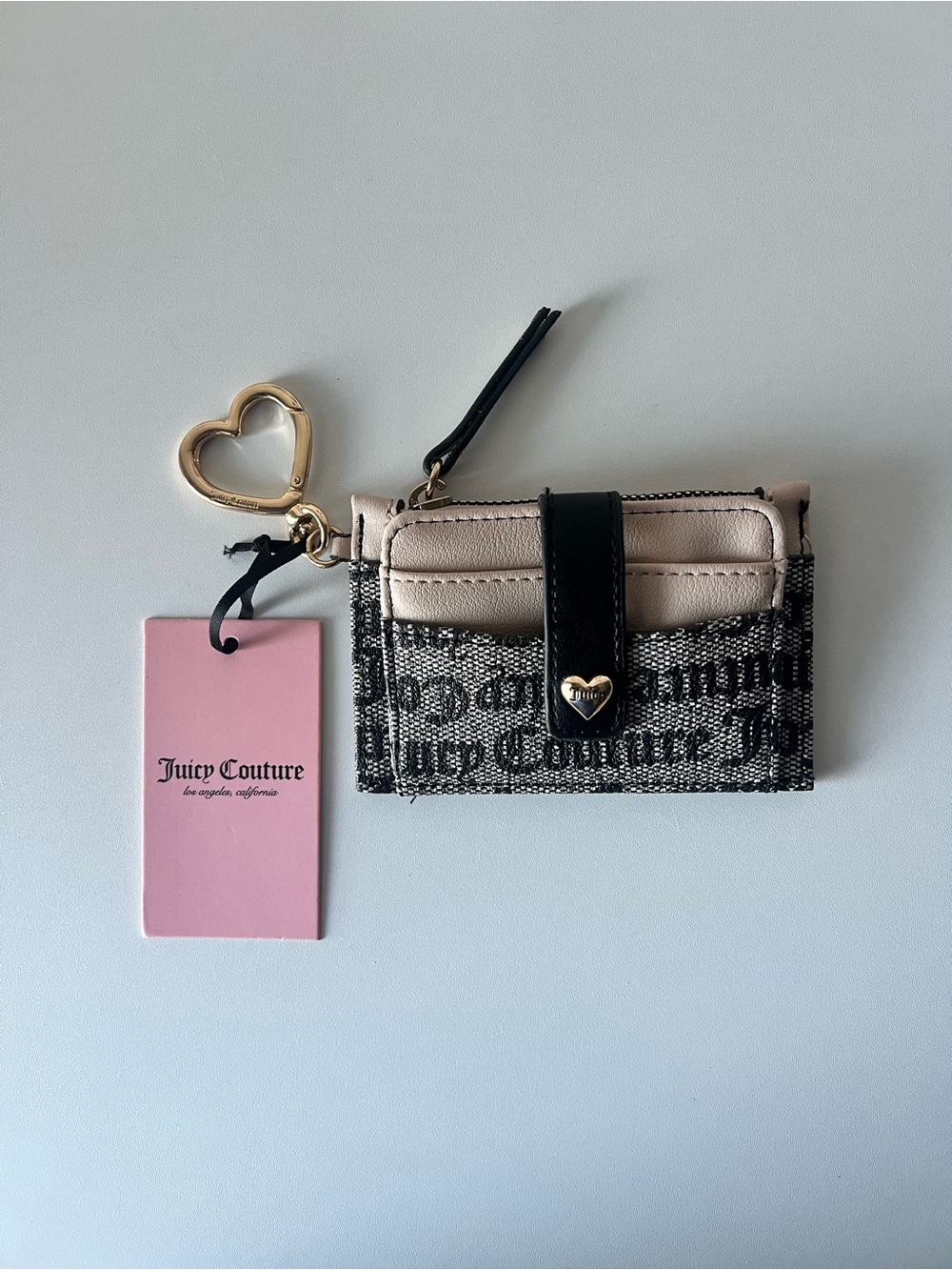 NWT Juicy Couture Spring Fling Tab Elongated Card Case Black Beige